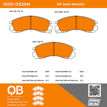 Quality-Built QB Semi-Metallic Brake Pads 1000-0530M