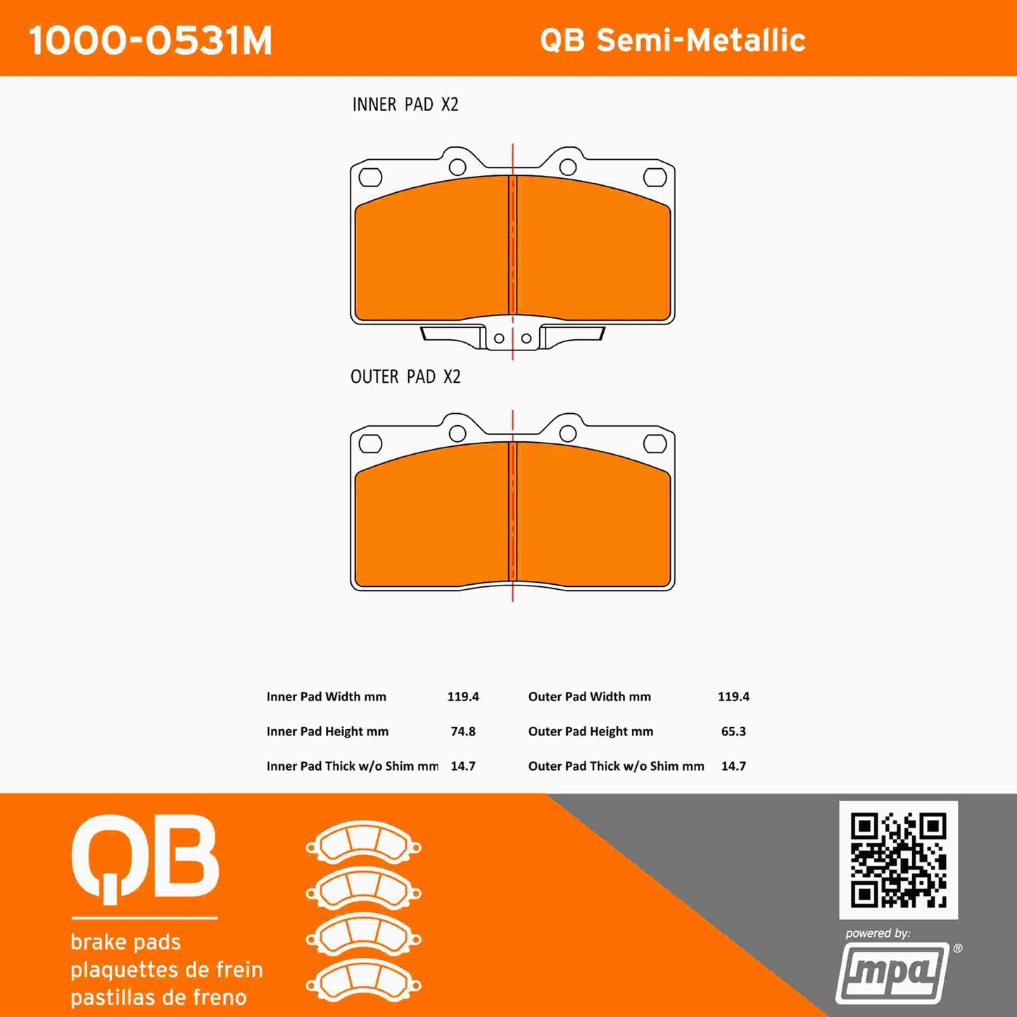Quality-Built QB Semi-Metallic Brake Pads 1000-0531M