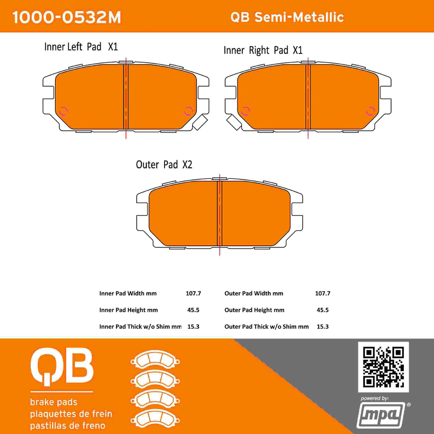 Quality-Built QB Semi-Metallic Brake Pads 1000-0532M