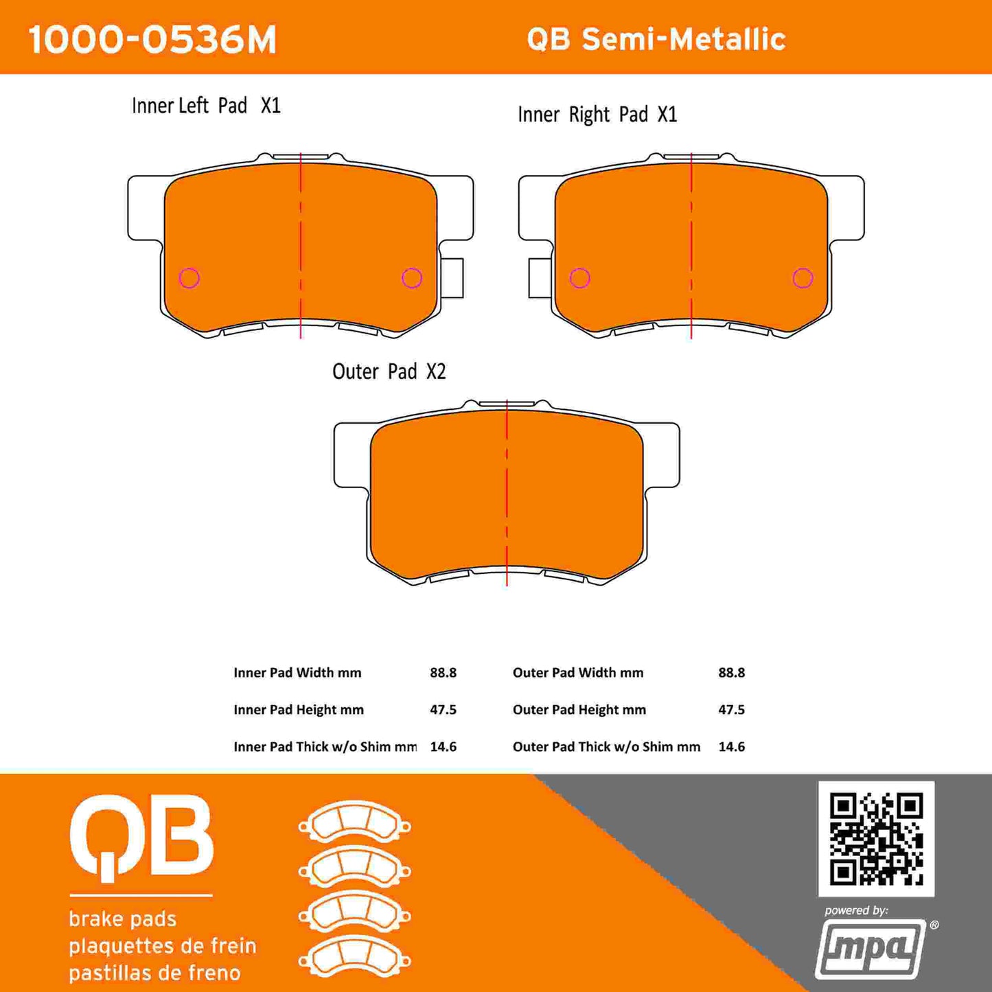 Quality-Built QB Semi-Metallic Brake Pads 1000-0536M