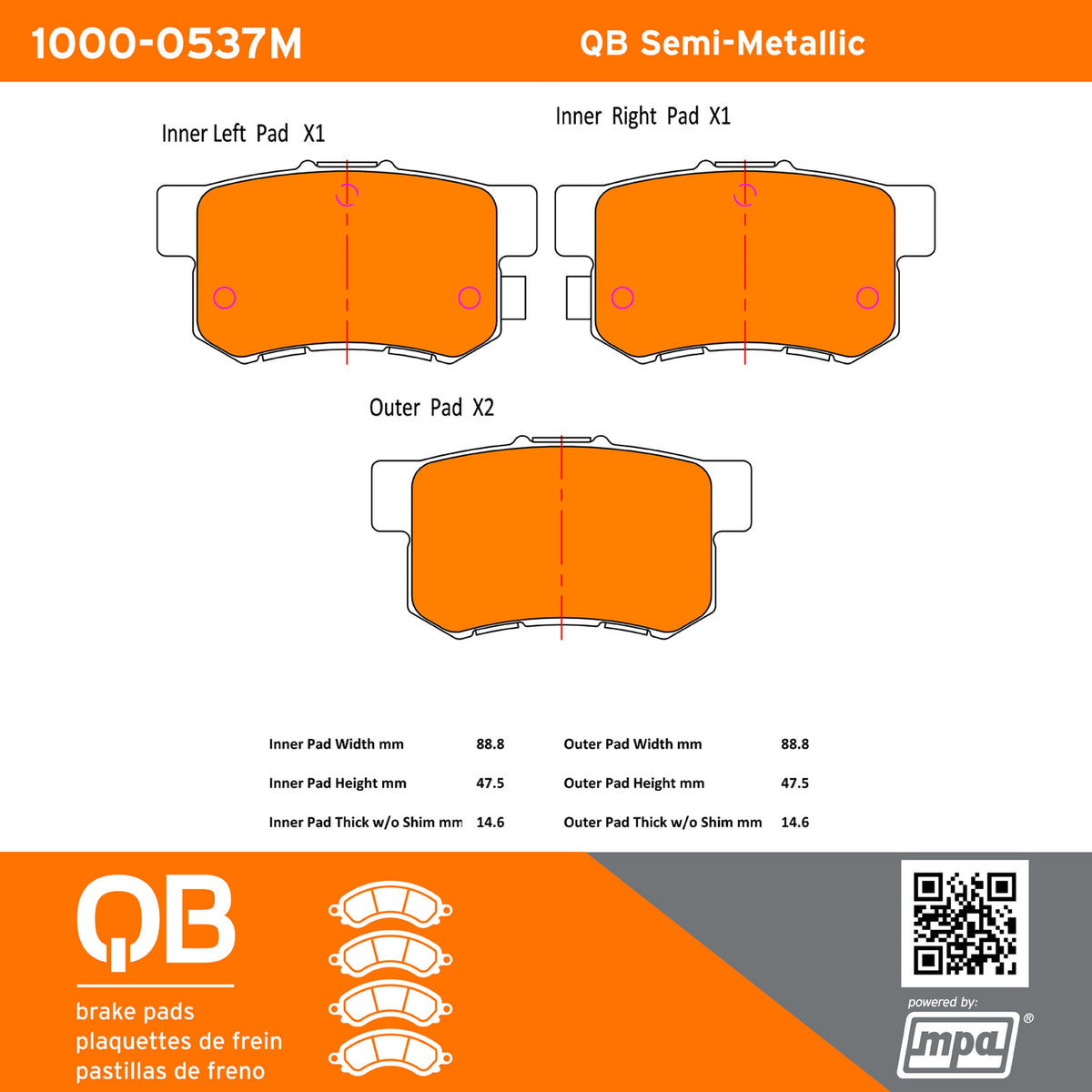 Quality-Built QB Semi-Metallic Brake Pads 1000-0537M