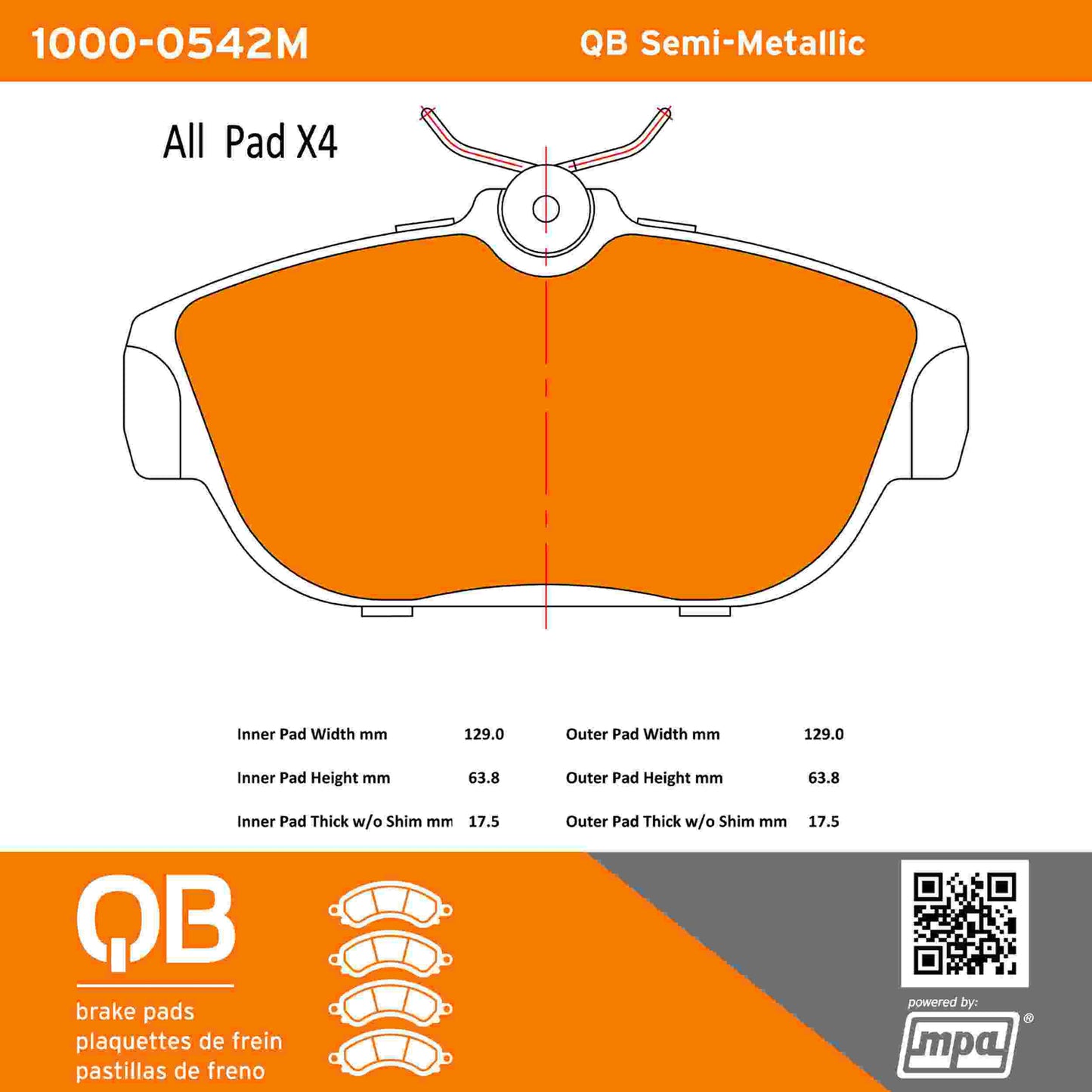 Quality-Built QB Semi-Metallic Brake Pads 1000-0542M