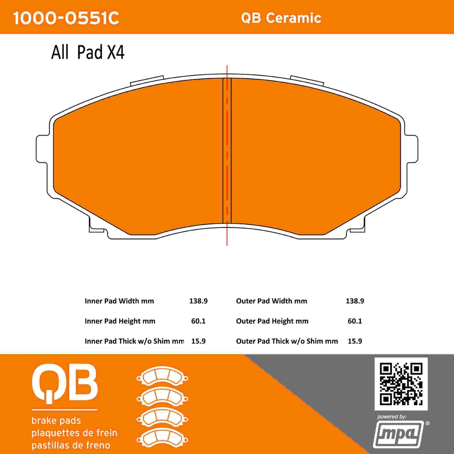 Quality-Built QB Ceramic Brake Pads 1000-0551C