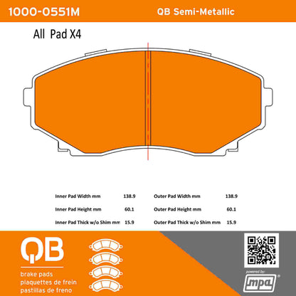 Quality-Built QB Semi-Metallic Brake Pads 1000-0551M
