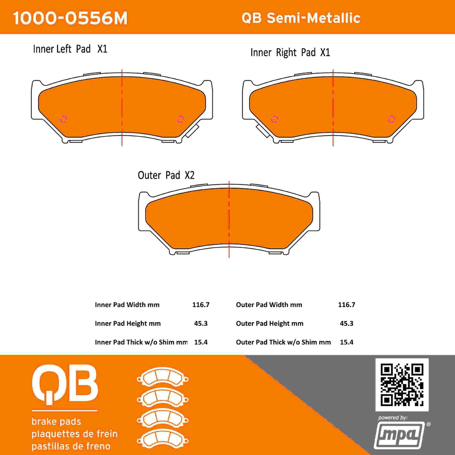 Quality-Built QB Semi-Metallic Brake Pads 1000-0556M