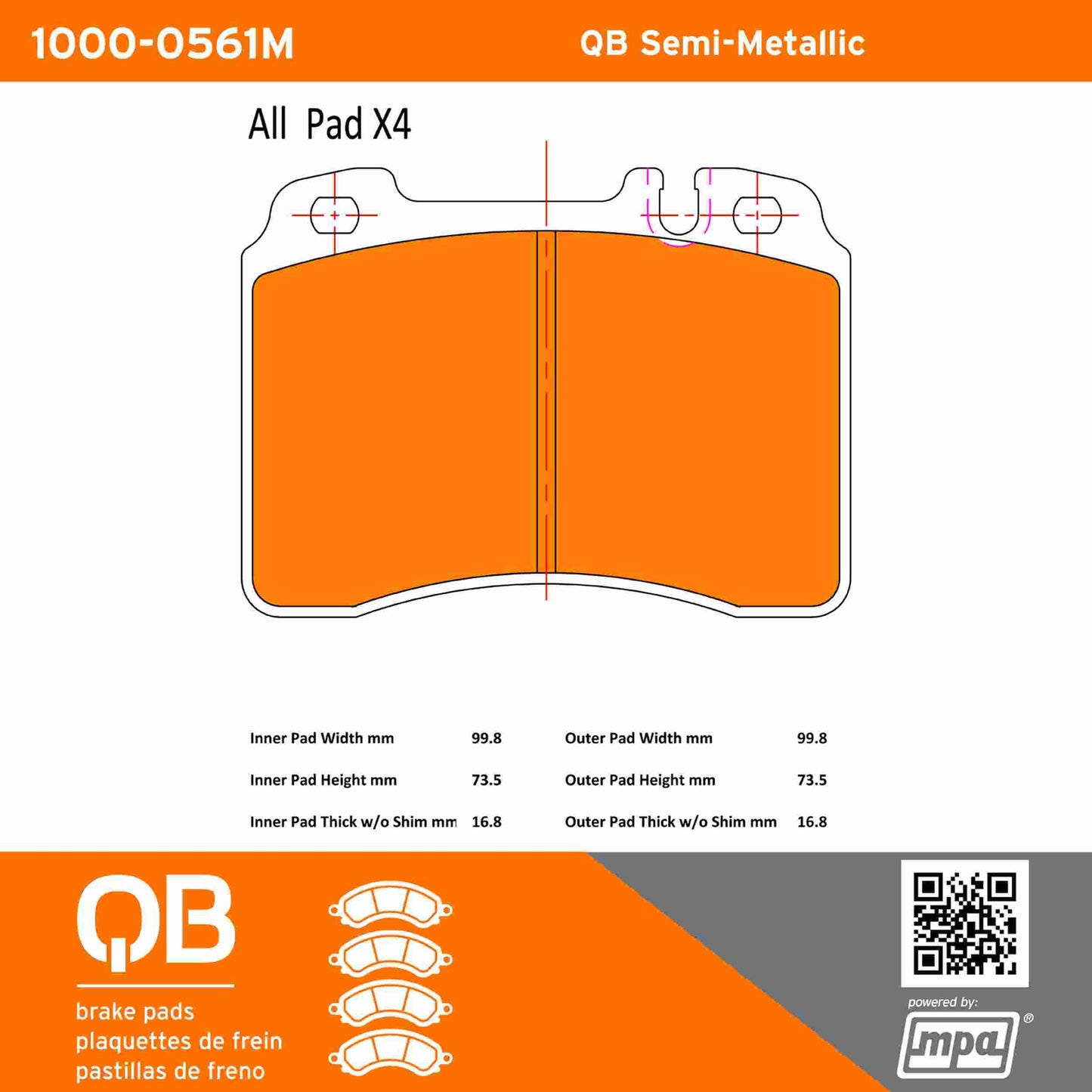 Quality-Built QB Semi-Metallic Brake Pads 1000-0561M
