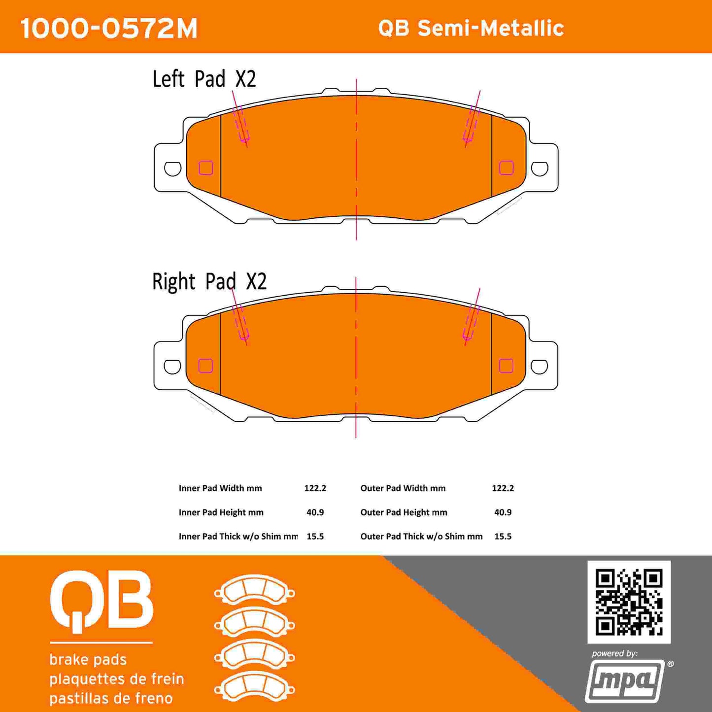 Quality-Built QB Semi-Metallic Brake Pads 1000-0572M