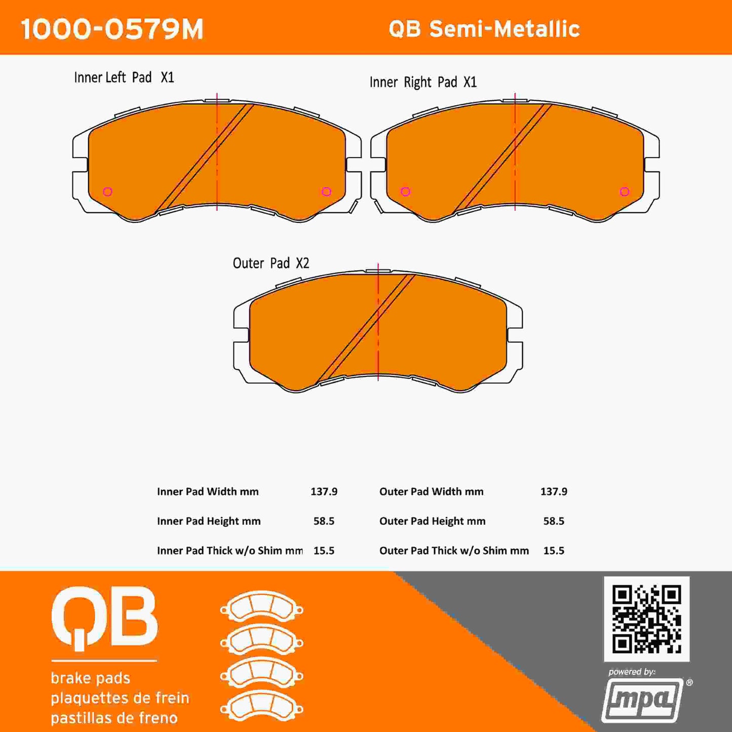 Quality-Built QB Semi-Metallic Brake Pads 1000-0579M