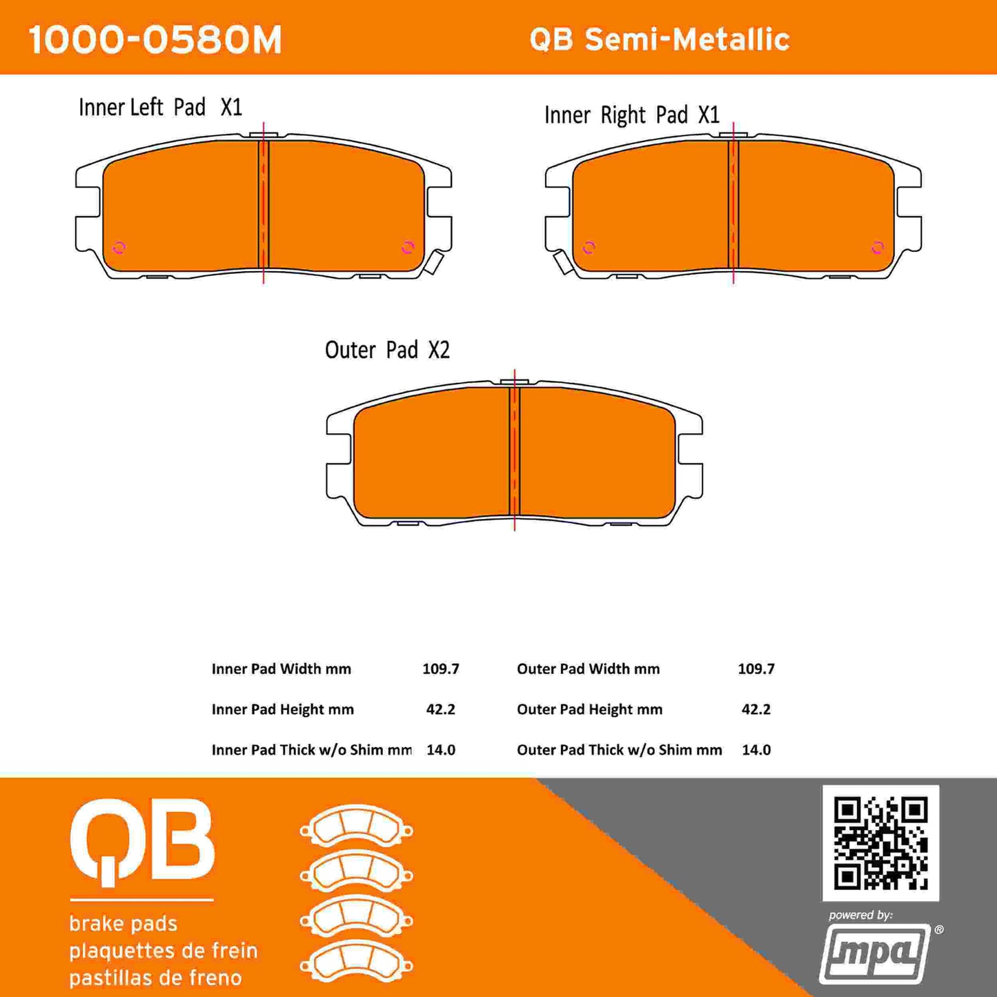 Quality-Built QB Semi-Metallic Brake Pads 1000-0580M