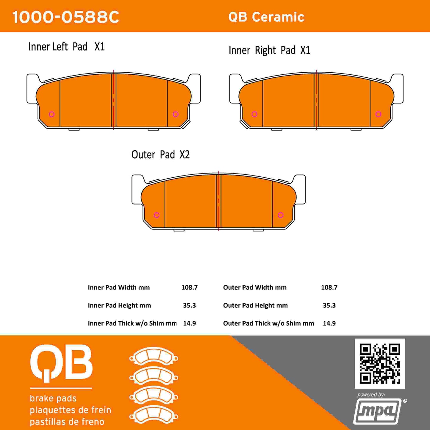 Quality-Built QB Ceramic Brake Pads 1000-0588C