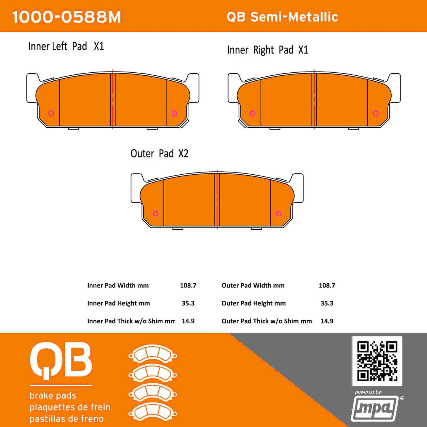 Quality-Built QB Semi-Metallic Brake Pads 1000-0588M