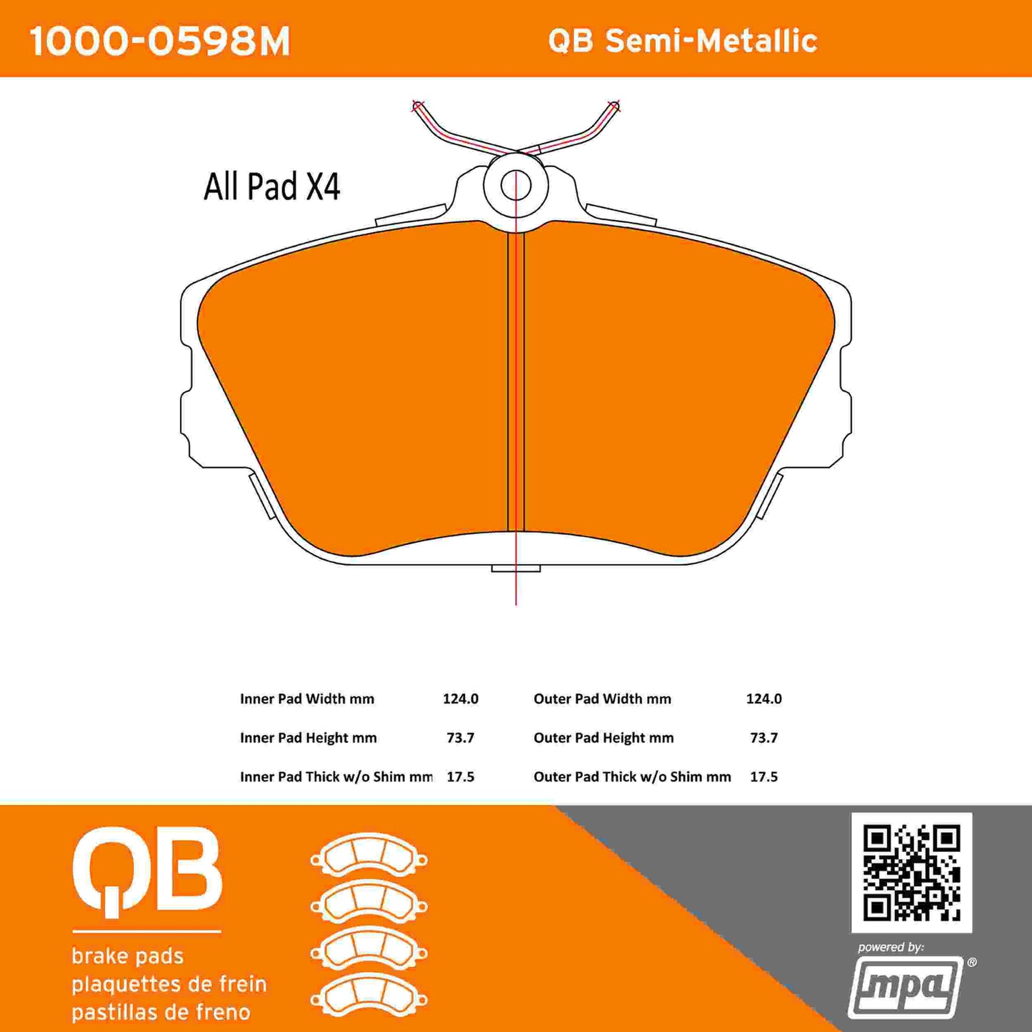 Quality-Built QB Semi-Metallic Brake Pads 1000-0598M
