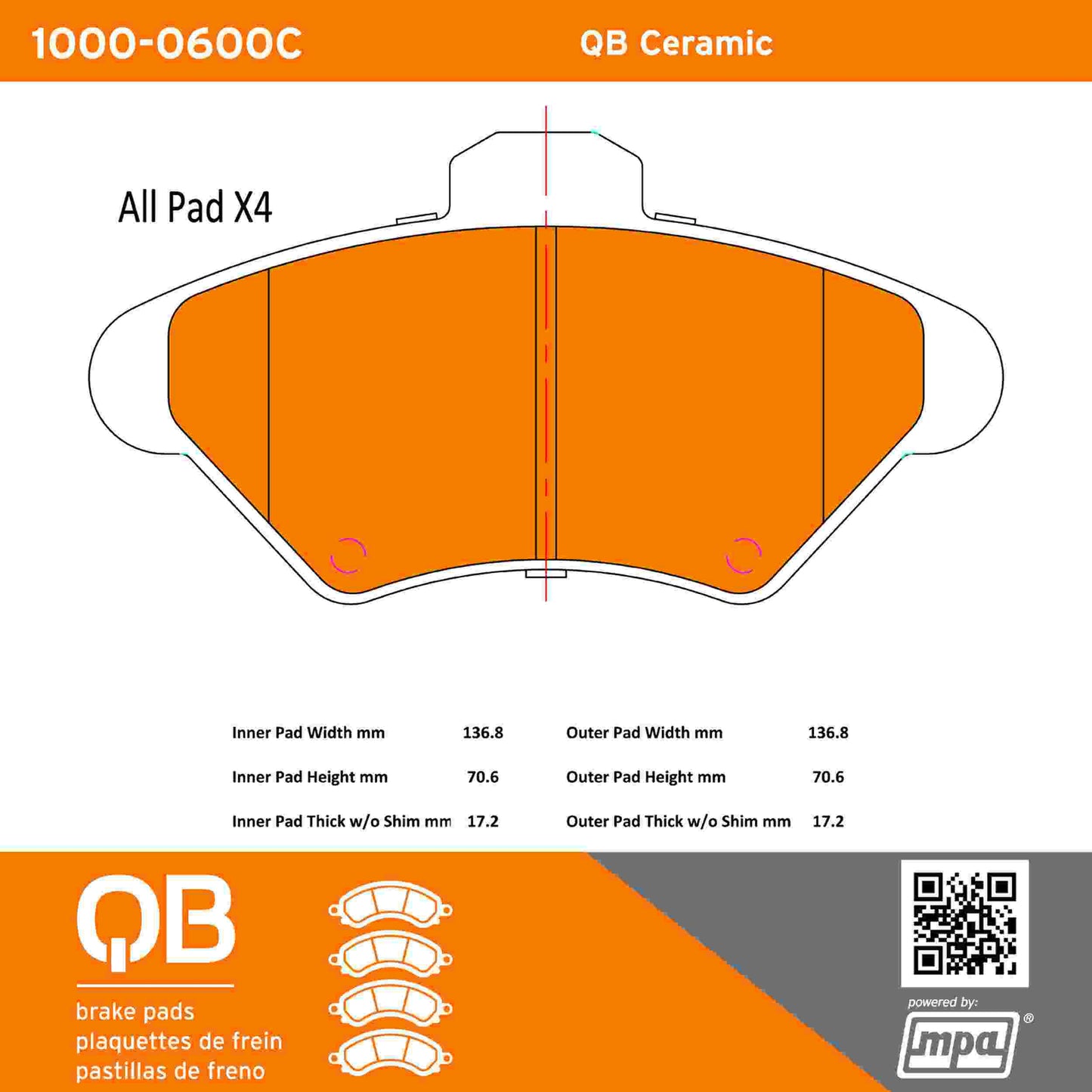 Quality-Built QB Ceramic Brake Pads 1000-0600C