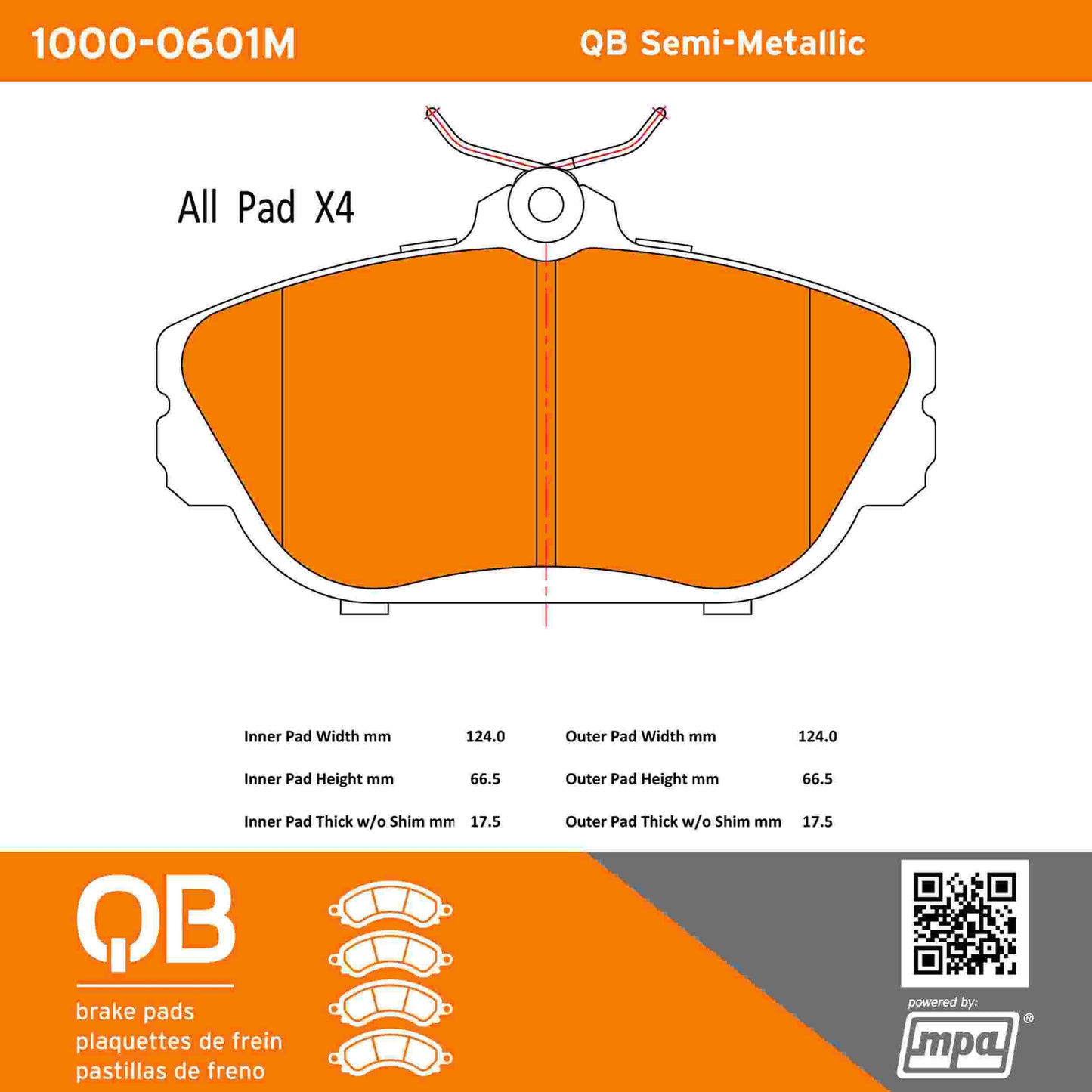 Quality-Built QB Semi-Metallic Brake Pads 1000-0601M