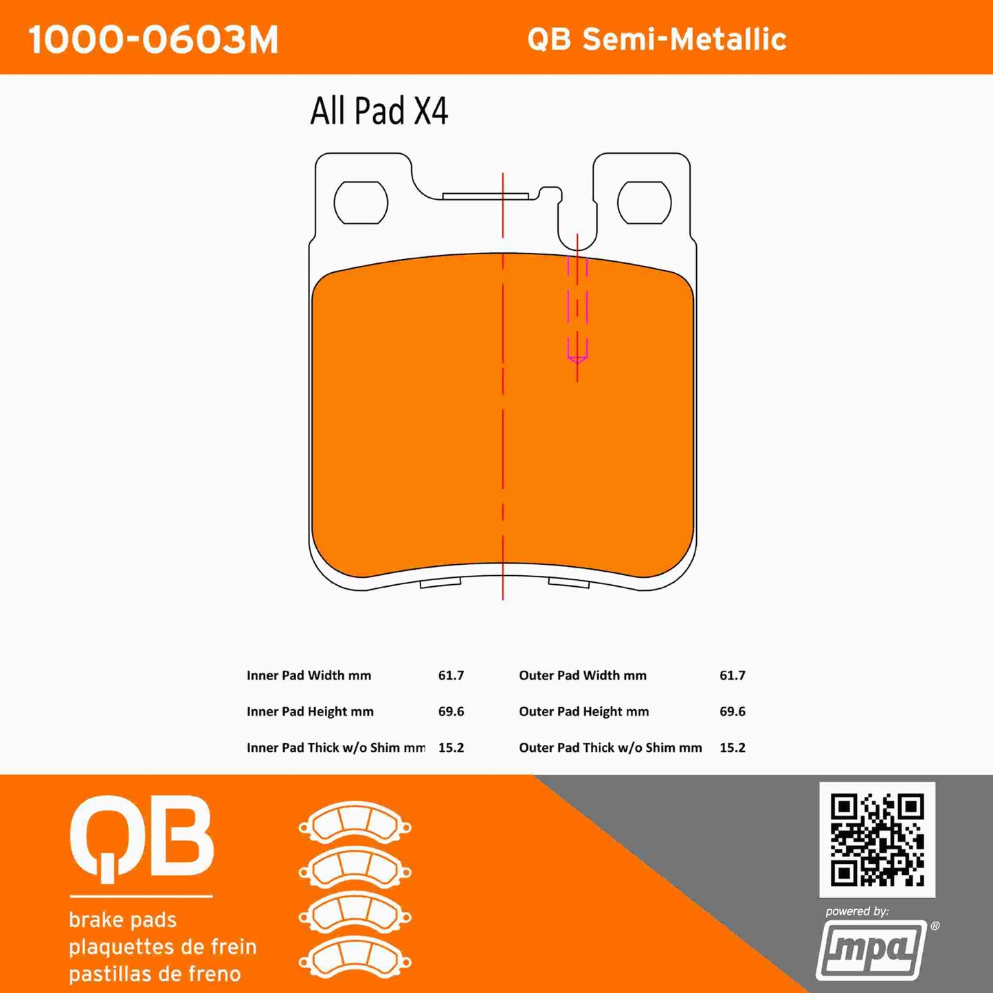 Quality-Built QB Semi-Metallic Brake Pads 1000-0603M