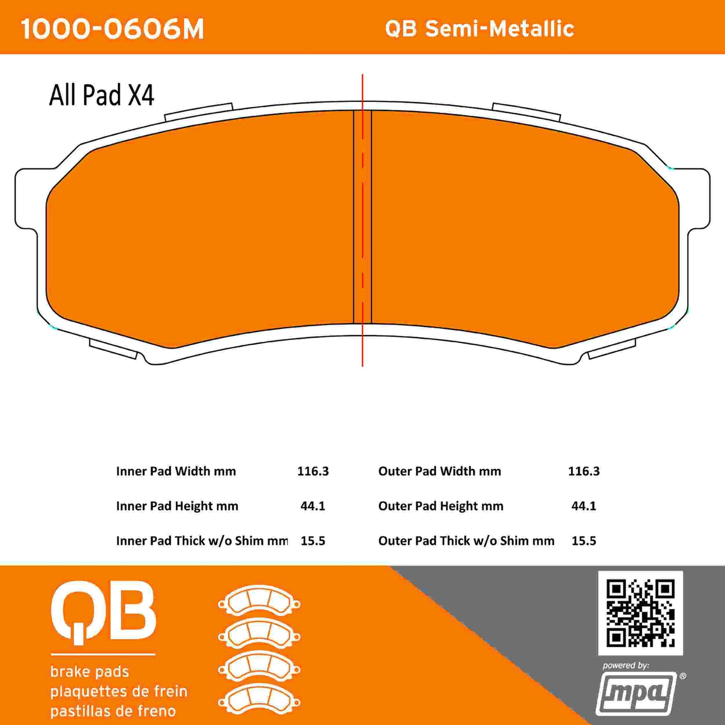 Quality-Built QB Semi-Metallic Brake Pads 1000-0606M