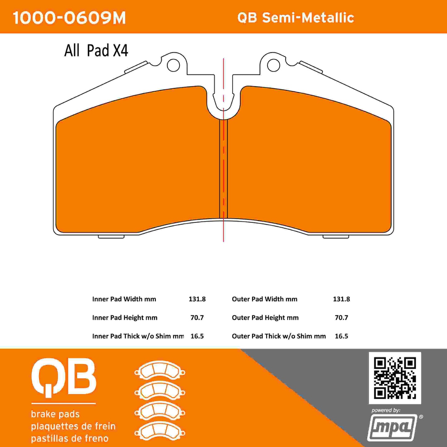 Quality-Built QB Semi-Metallic Brake Pads 1000-0609M