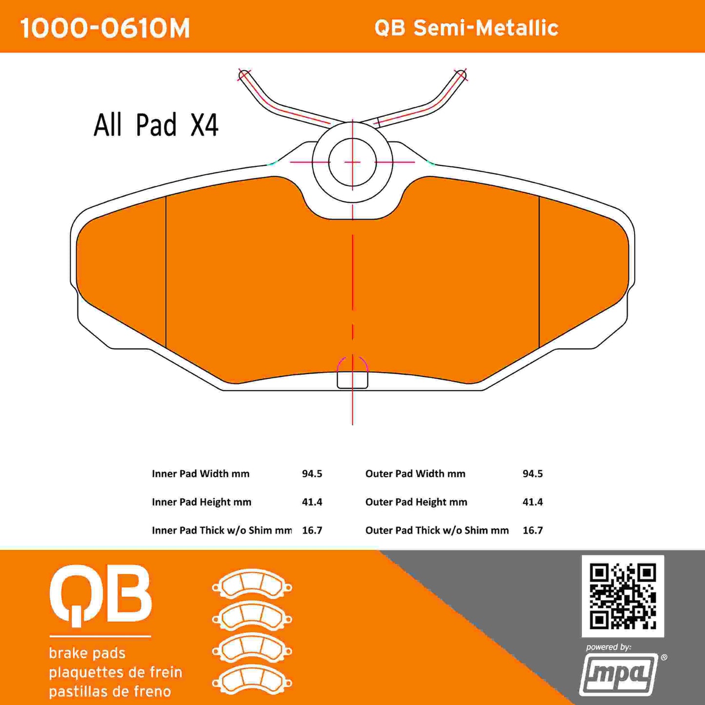 Quality-Built QB Semi-Metallic Brake Pads 1000-0610M