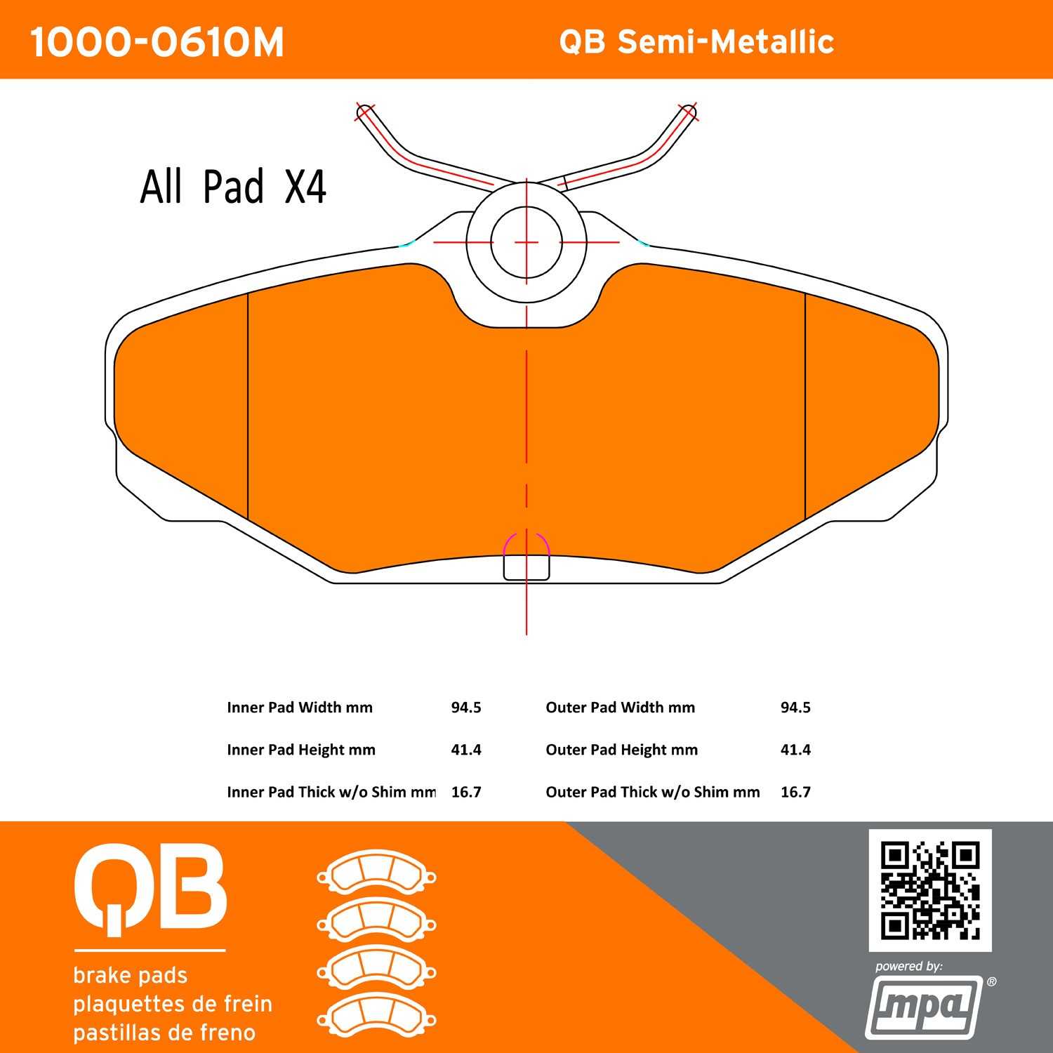 Quality-Built QB Semi-Metallic Brake Pads 1000-0610M
