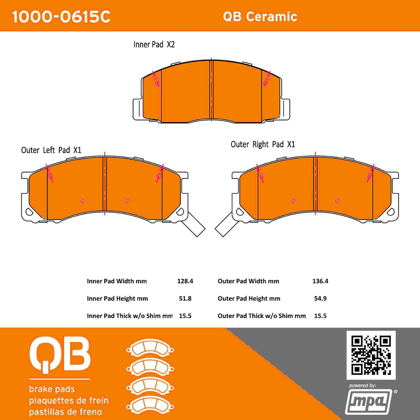 Quality-Built QB Ceramic Brake Pads 1000-0615C