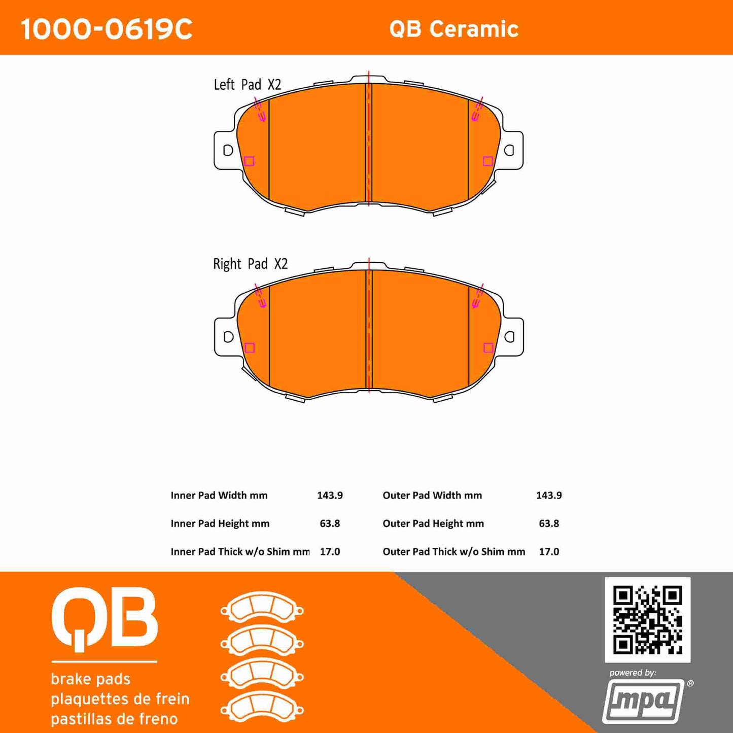 Quality-Built QB Ceramic Brake Pads 1000-0619C