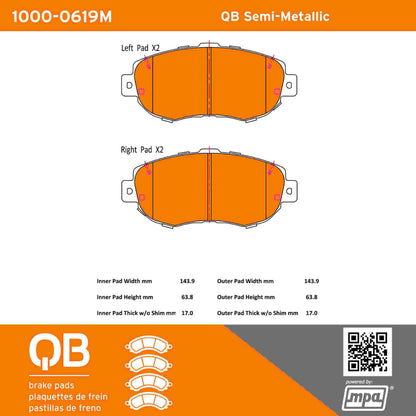 Quality-Built QB Semi-Metallic Brake Pads 1000-0619M