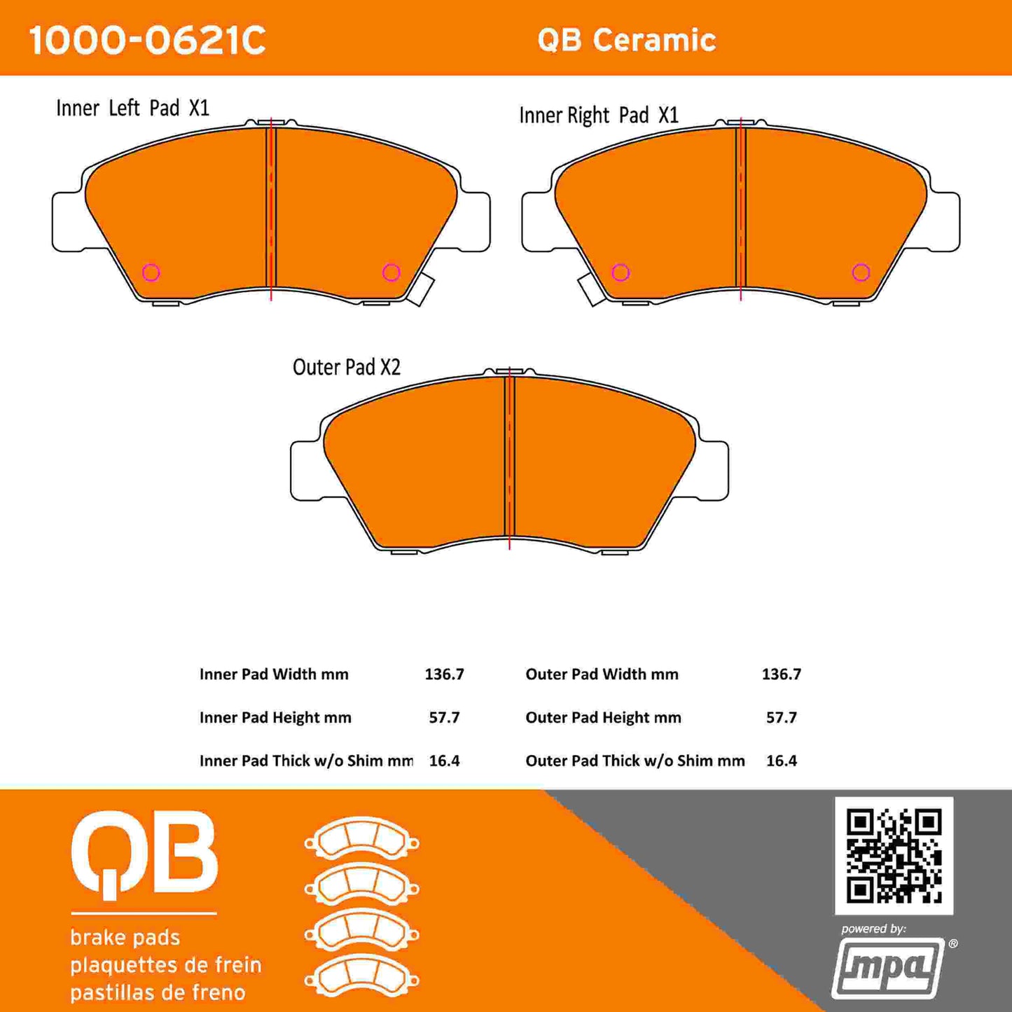 Quality-Built QB Ceramic Brake Pads 1000-0621C