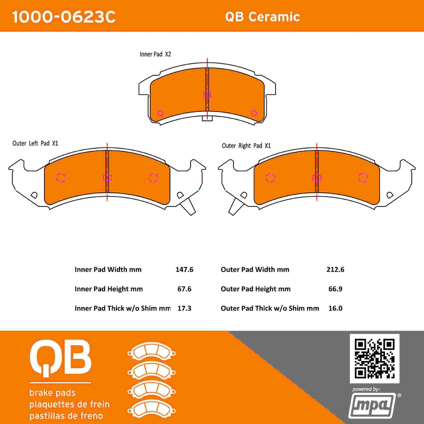 Quality-Built QB Ceramic Brake Pads 1000-0623C