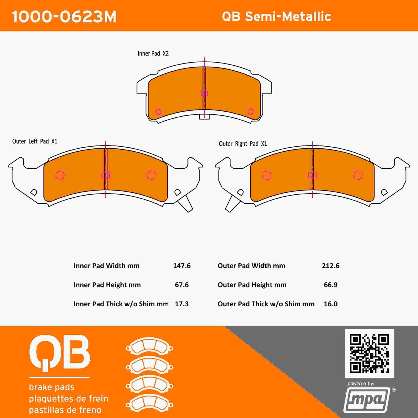 Quality-Built QB Semi-Metallic Brake Pads 1000-0623M