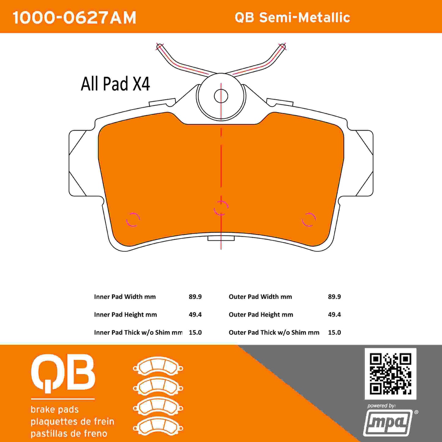 Quality-Built QB Semi-Metallic Brake Pads 1000-0627AM