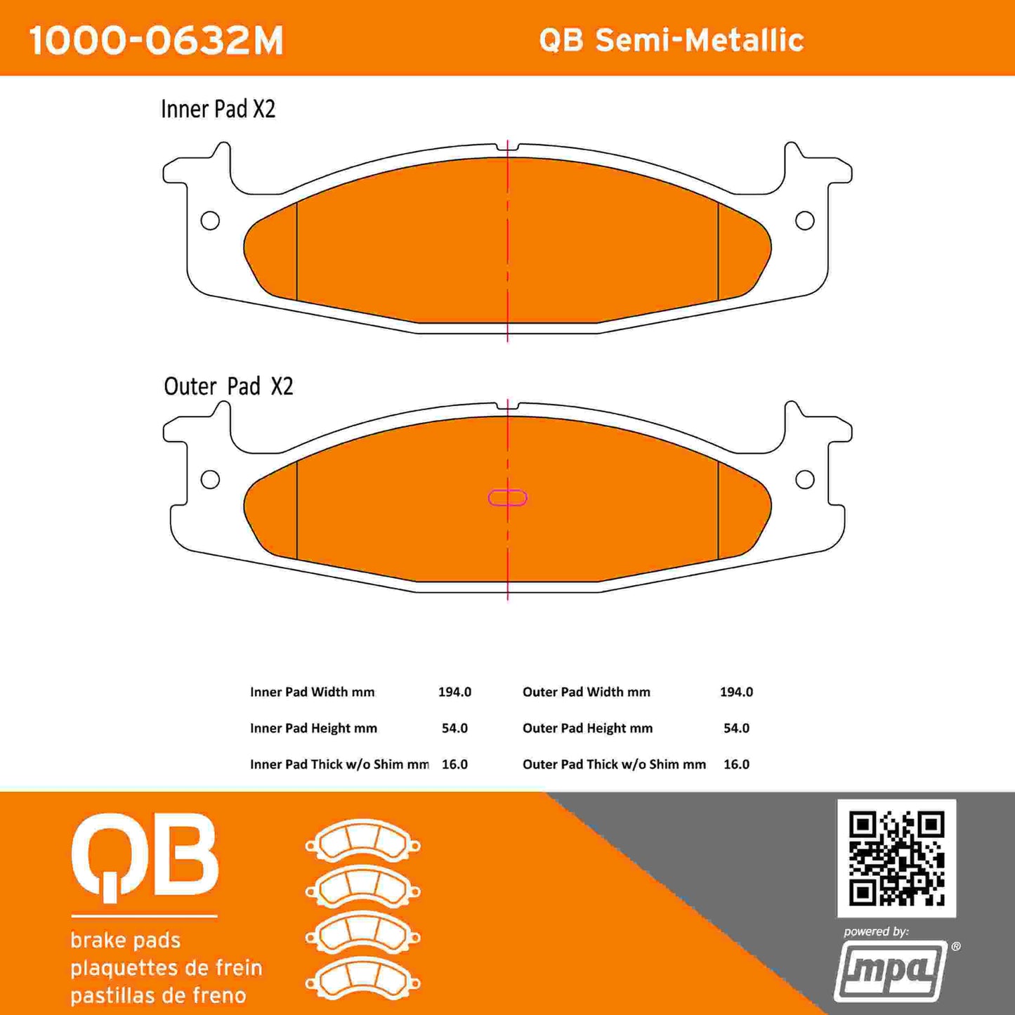 Quality-Built QB Semi-Metallic Brake Pads 1000-0632M