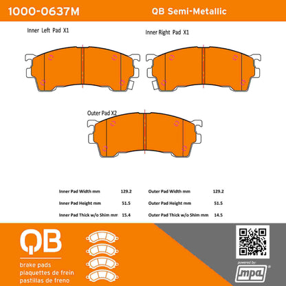 Quality-Built QB Semi-Metallic Brake Pads 1000-0637M