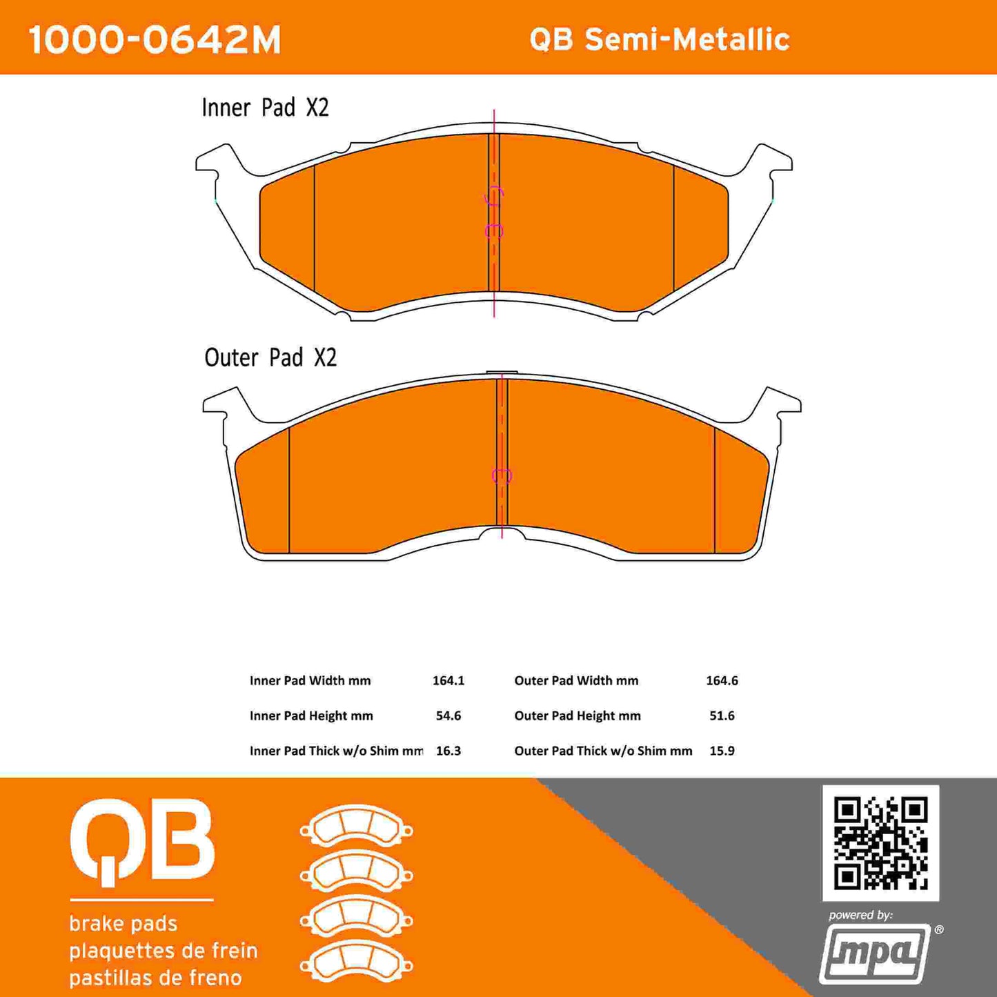 Quality-Built QB Semi-Metallic Brake Pads 1000-0642M