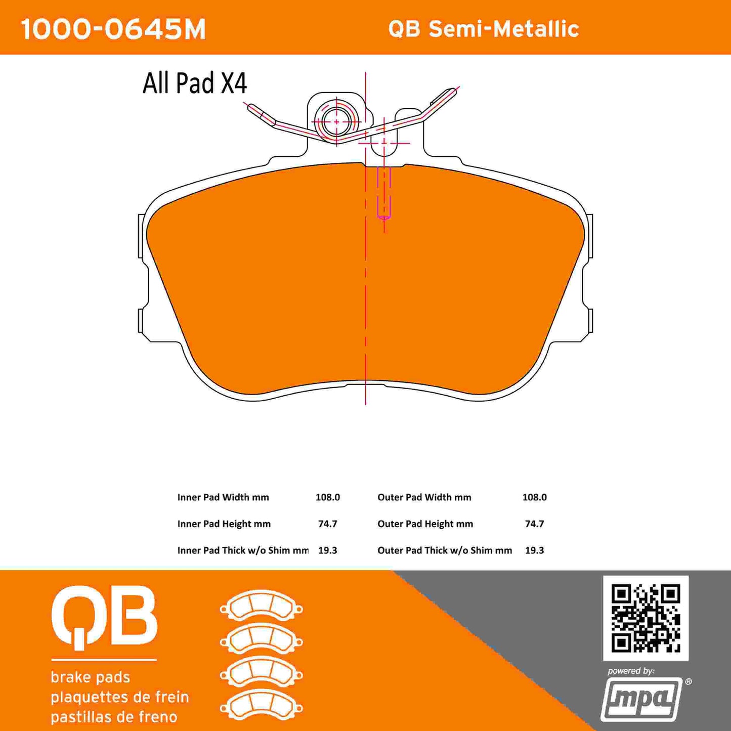 Quality-Built QB Semi-Metallic Brake Pads 1000-0645M