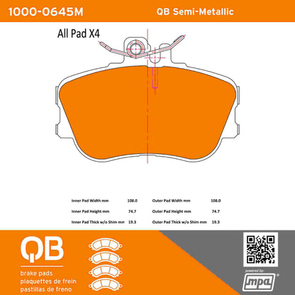 Quality-Built QB Semi-Metallic Brake Pads 1000-0645M