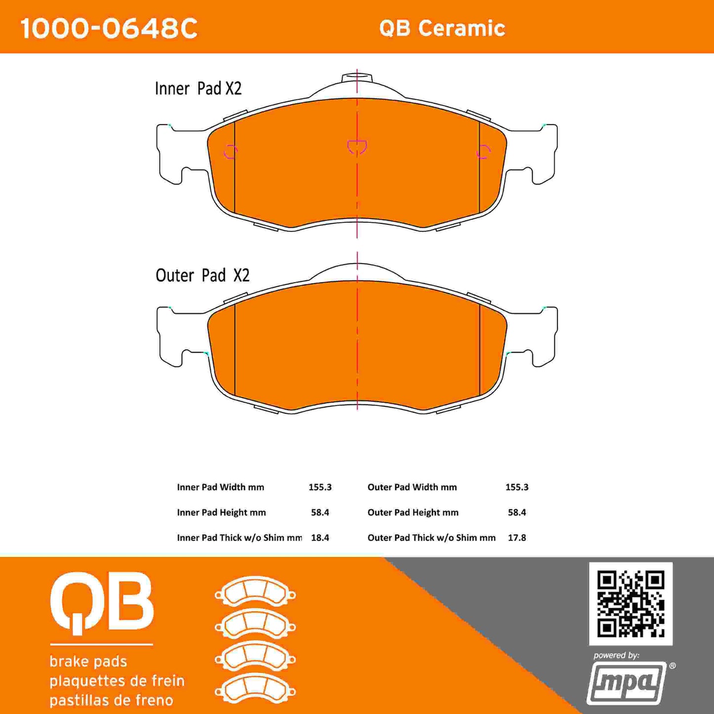 Quality-Built QB Ceramic Brake Pads 1000-0648C