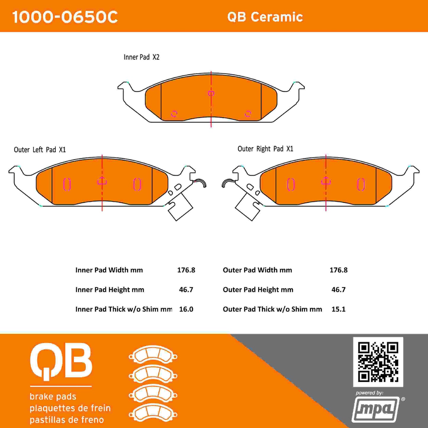 Quality-Built QB Ceramic Brake Pads 1000-0650C