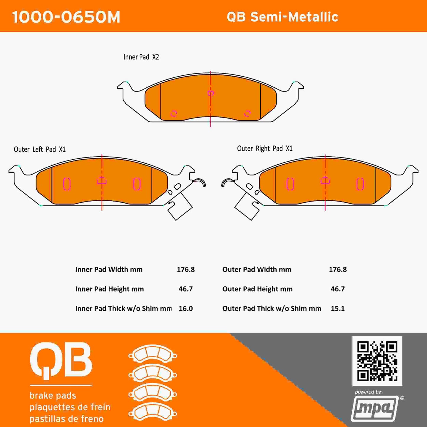 Quality-Built QB Semi-Metallic Brake Pads 1000-0650M