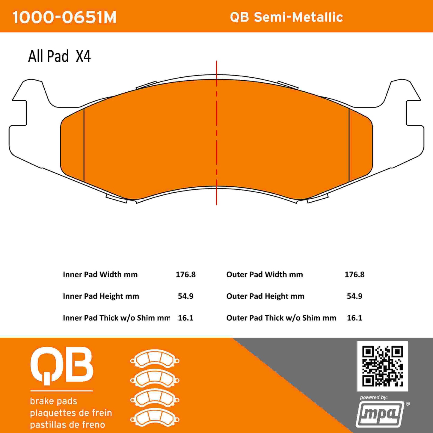 Quality-Built QB Semi-Metallic Brake Pads 1000-0651M