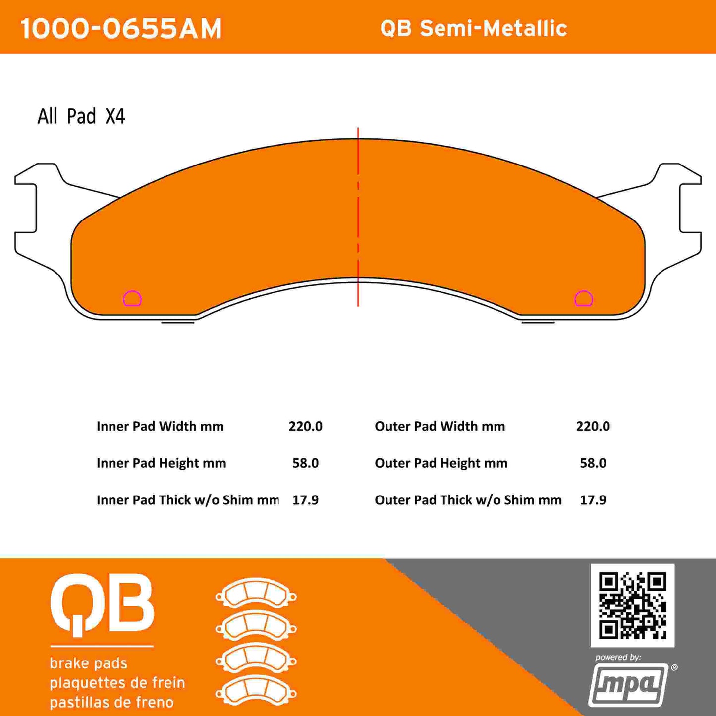 Quality-Built QB Semi-Metallic Brake Pads 1000-0655AM