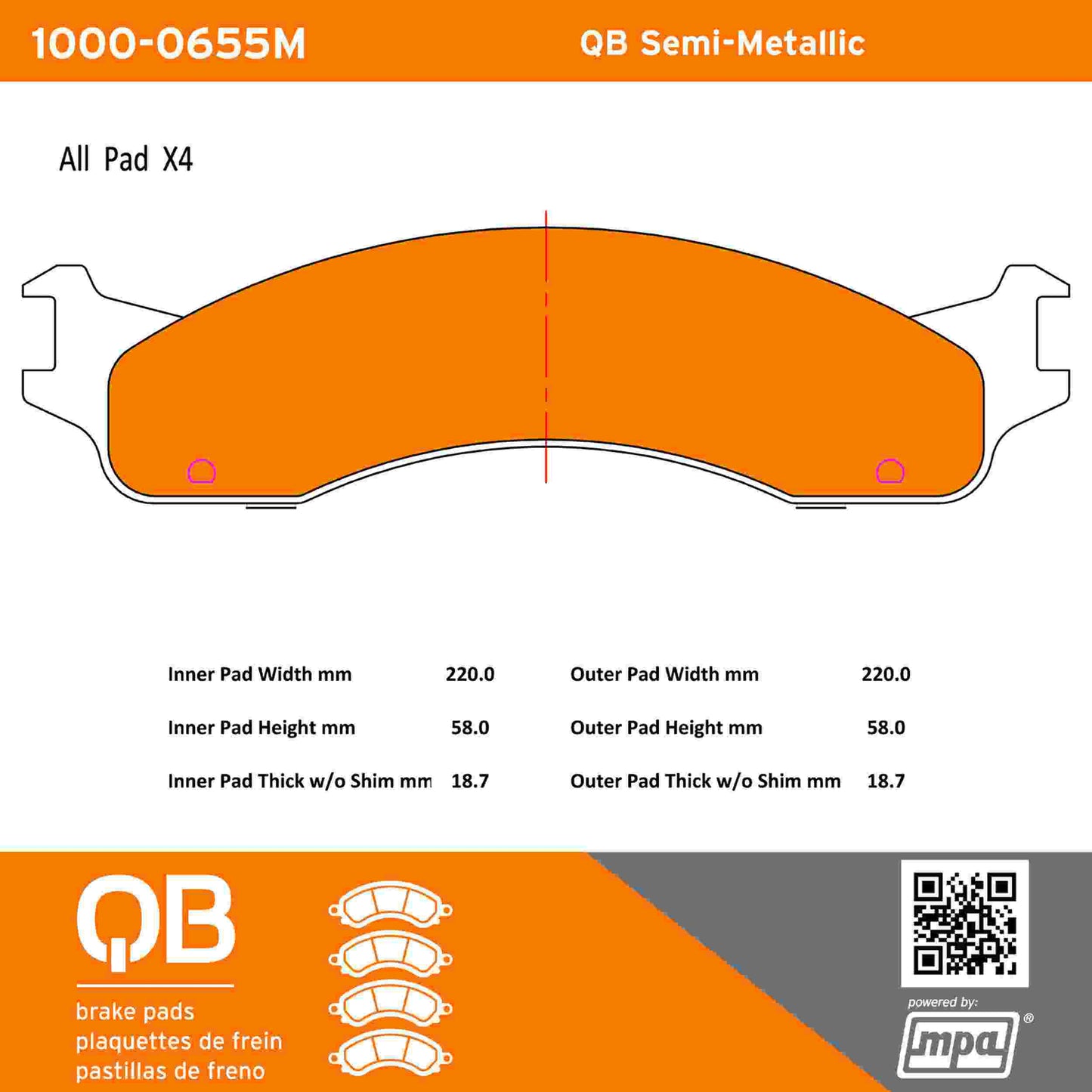 Quality-Built QB Semi-Metallic Brake Pads 1000-0655M