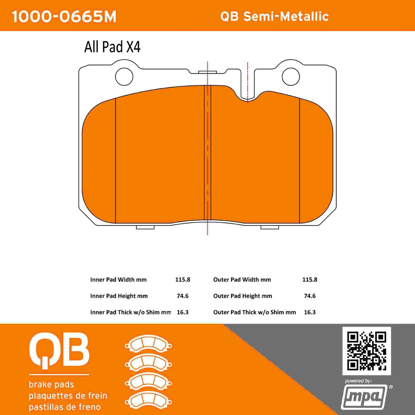 Quality-Built QB Semi-Metallic Brake Pads 1000-0665M