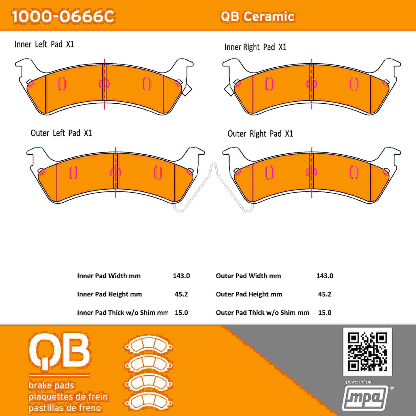 Quality-Built QB Ceramic Brake Pads 1000-0666C