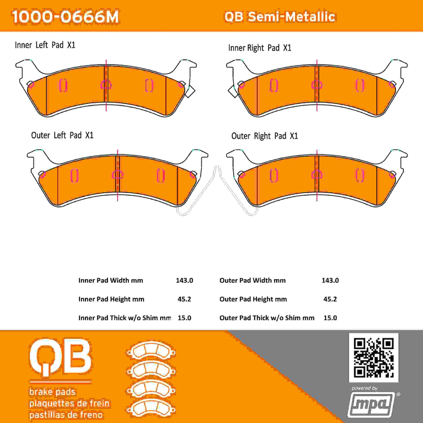 Quality-Built QB Semi-Metallic Brake Pads 1000-0666M
