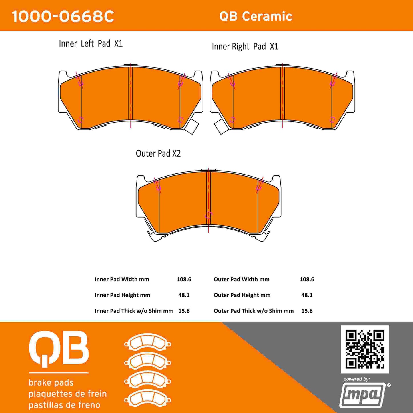 Quality-Built QB Ceramic Brake Pads 1000-0668C
