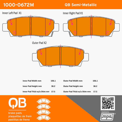 Quality-Built QB Semi-Metallic Brake Pads 1000-0672M