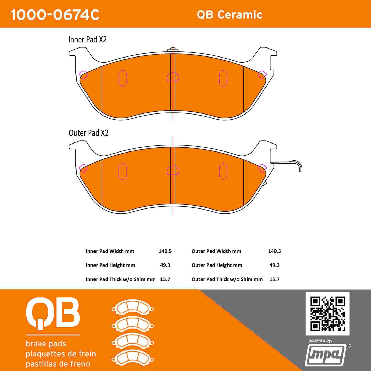 Quality-Built QB Ceramic Brake Pads 1000-0674C