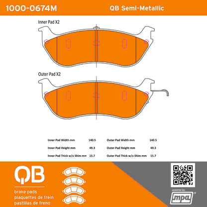 Quality-Built QB Semi-Metallic Brake Pads 1000-0674M