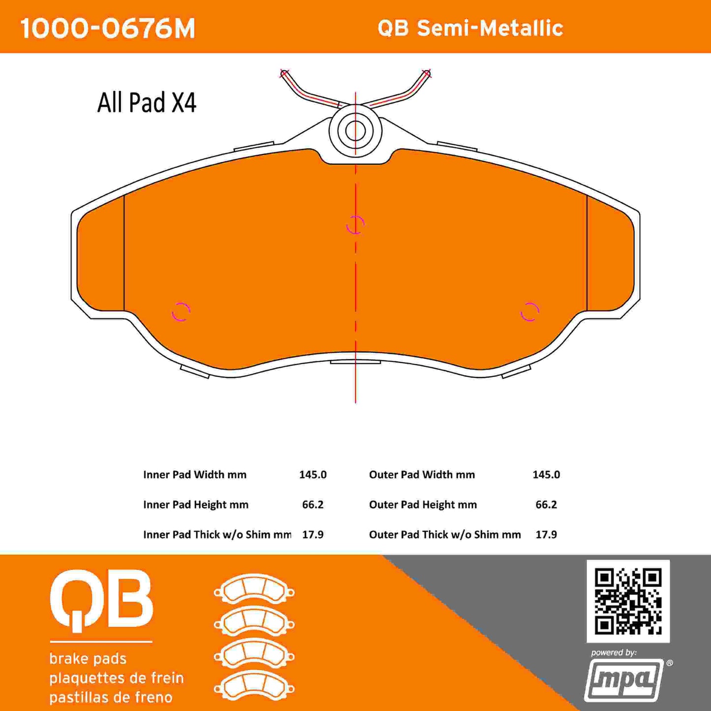 Quality-Built QB Semi-Metallic Brake Pads 1000-0676M