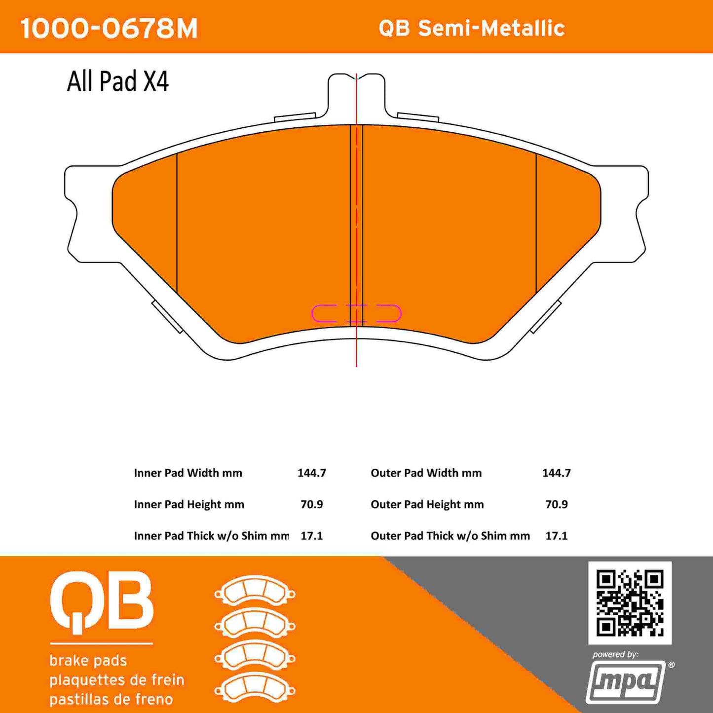 Quality-Built QB Semi-Metallic Brake Pads 1000-0678M